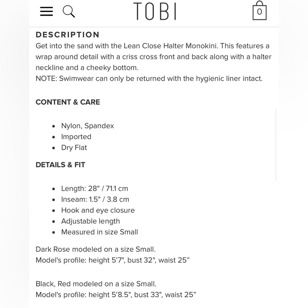 NWT TOBI Lean Close Halter Monokini - Picture 4 of 6